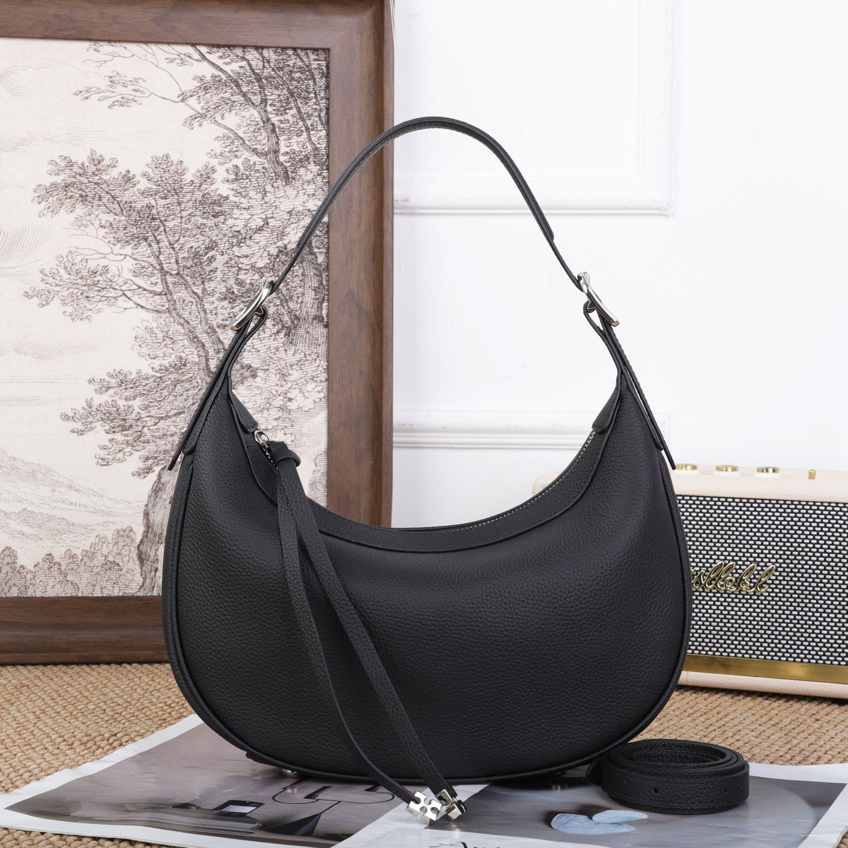Cross-border Fashion Minimalist Top-grain Leather Dumpling Bag, Genuine Leather Women&