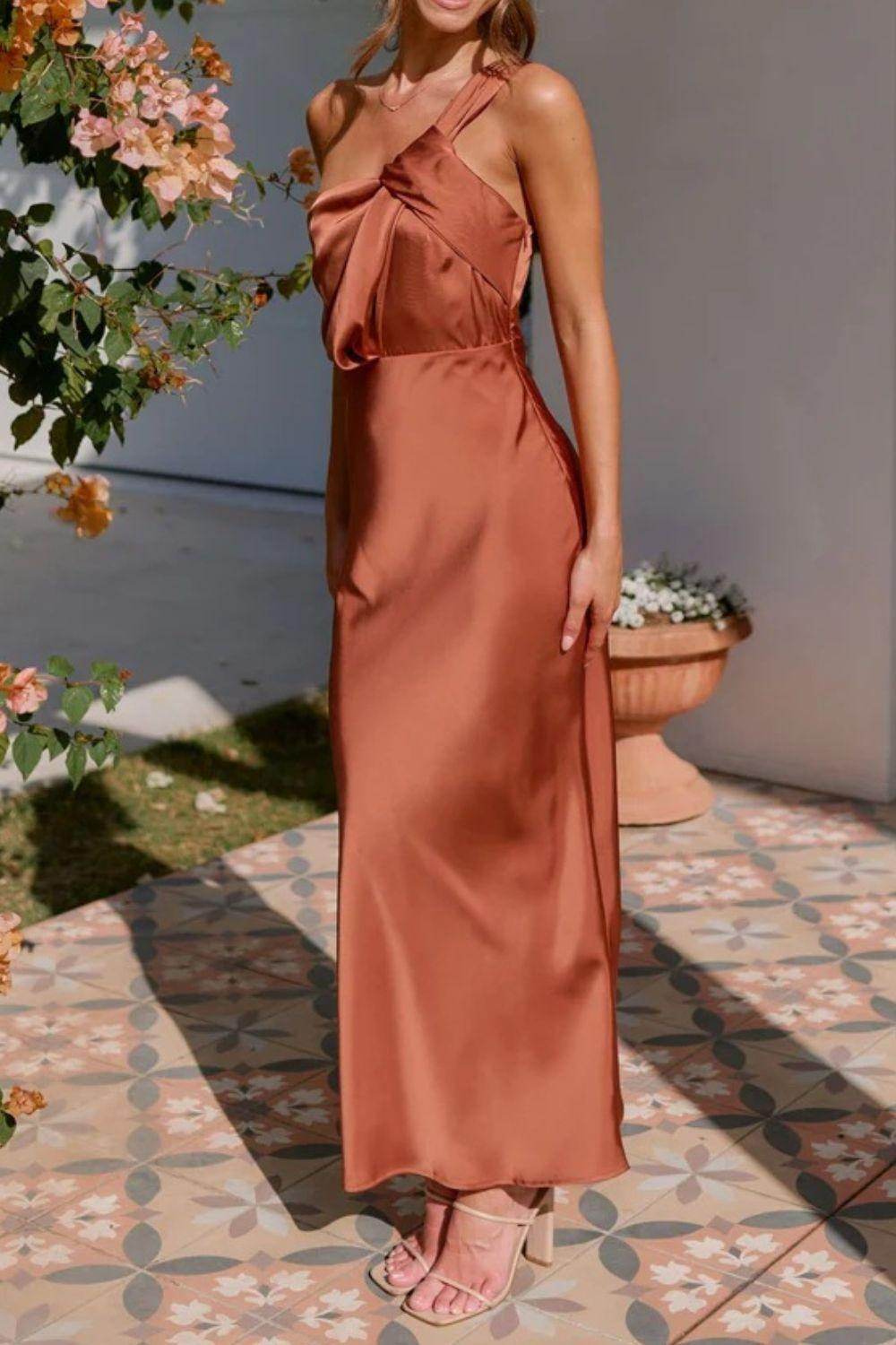 One Shoulder Sleeveless Maxi Dress for Elegant Occasions
