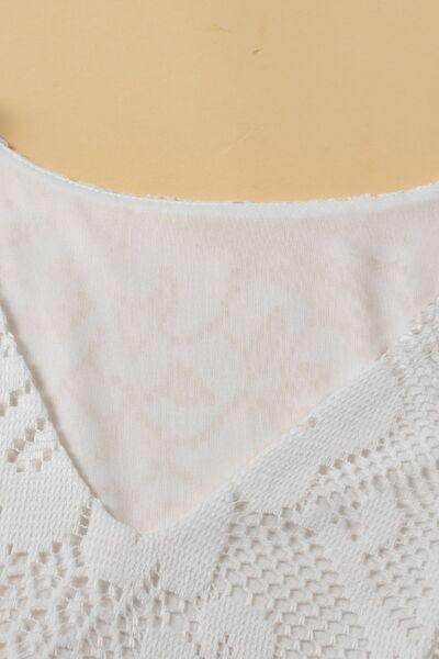 Lace Crochet Hollowed Scallop Hem V Neck Blouse for Women
