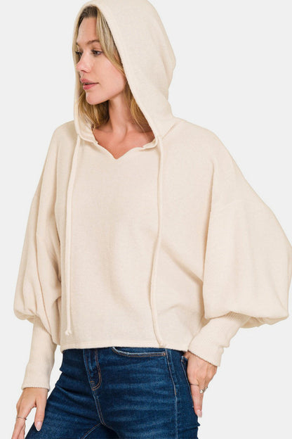 Back To School Sweater - Zenana Brushed Hacci Drop Shoulder Cropped Hoodie