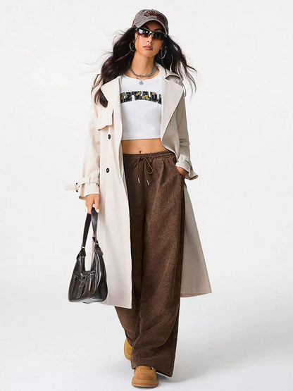 Relaxed Fit Corduroy Pants with Drawstring