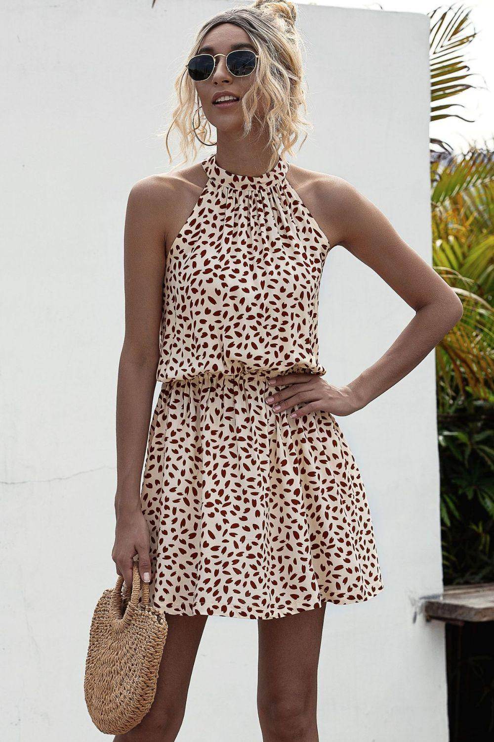 Stylish Printed Grecian Neck Mini Dress for Women