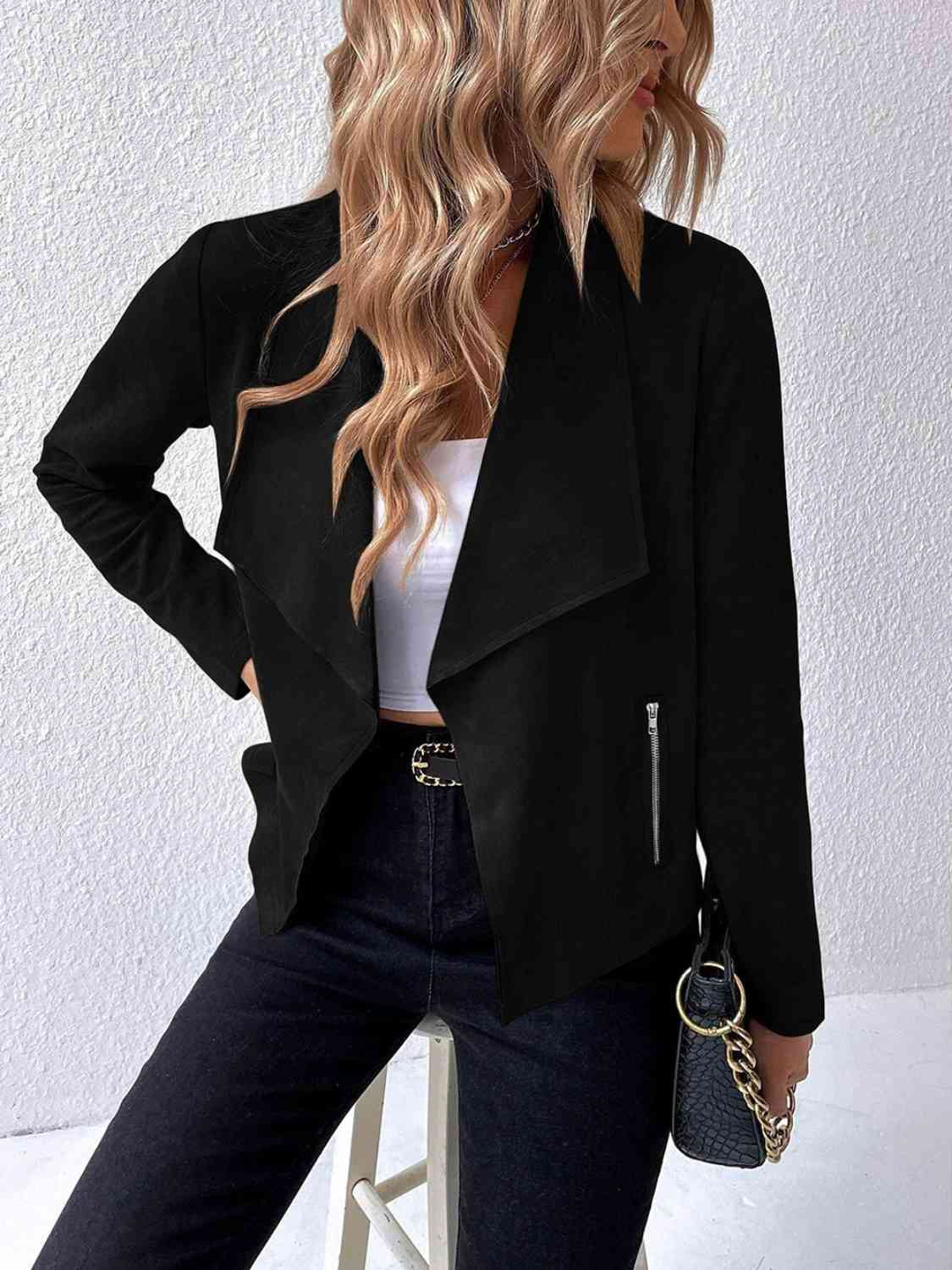 Classic Minimalist Collared Long Sleeve Jacket for Women – Minimalist &amp; Lightweight Everyday Outerwear