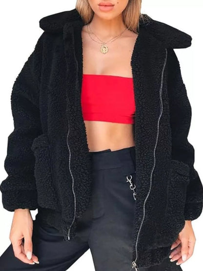 Full Size Cozy Fleece Zip Up Jacket Plus Size