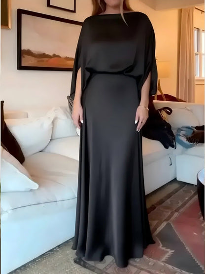 A Sleek Solid-color Satin Dress With Smooth Lines