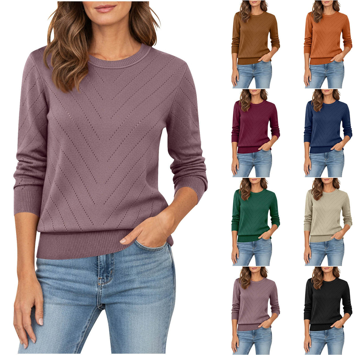 2026 European And American Amazon Autumn And Winter New Foreign Trade Fashion Pullover Sweater Round Neck Long Sleeve Comfortable Knitwear Women&