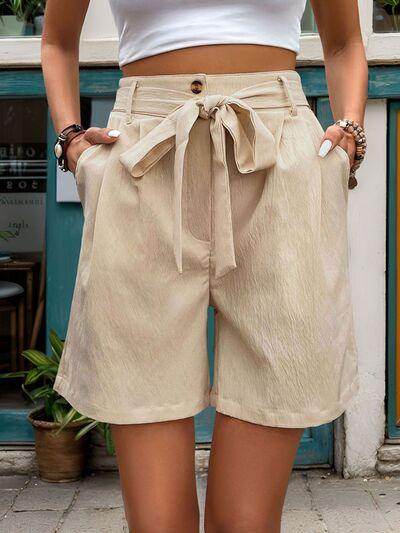 Perfee Tied High Waist Shorts with Pockets for Women