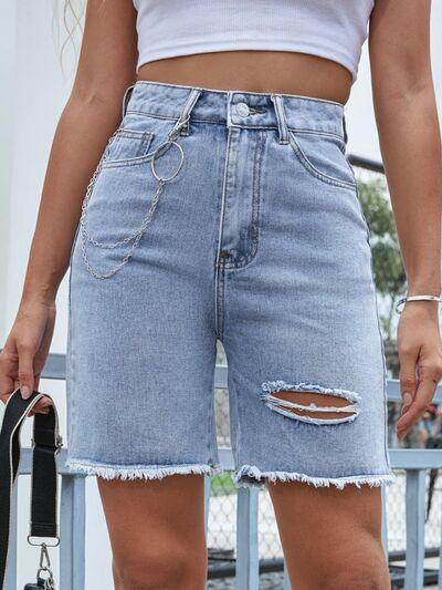 Distressed Raw Hem Denim Shorts for Women Casual Style