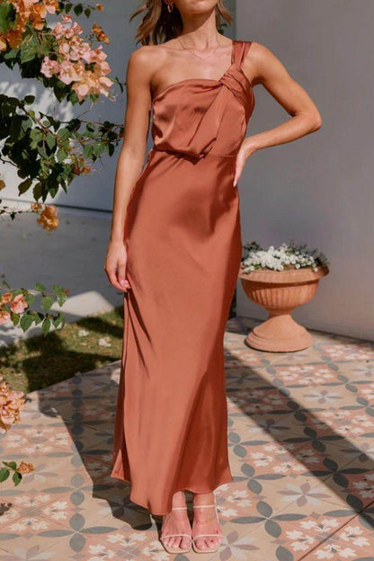 One Shoulder Sleeveless Maxi Dress for Elegant Occasions