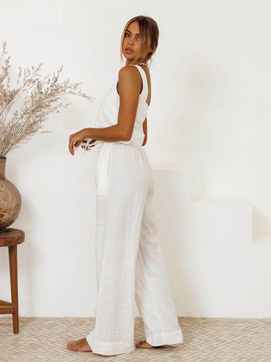 Square Neck Sleeveless Top and Pants Set for Women