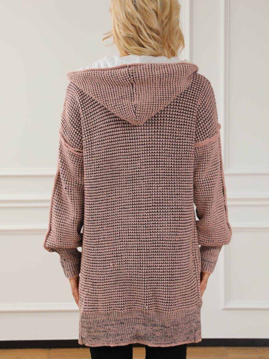 Open Front Hooded Winter Coat with Pockets for Women