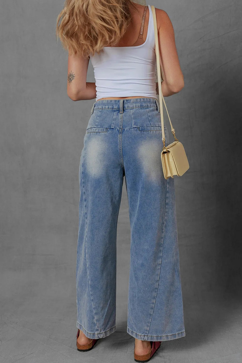 High-Waist Wide Leg Pleated Denim Jeans