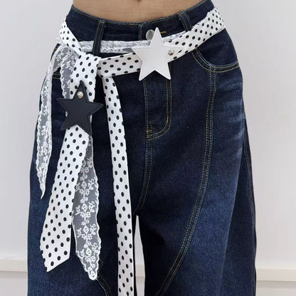 Polka-dot Silk Scarf Beltearly Autumn Styling With Denim Vintage Vibe