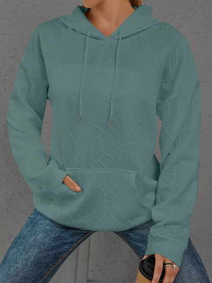 Full Size Embossed Lettering Casual Hoodie Plus Size