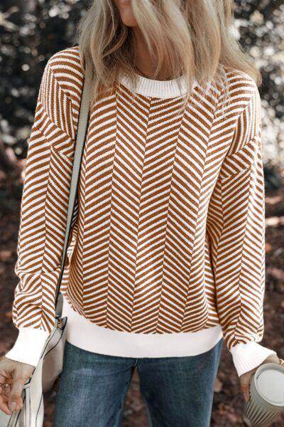 Striped Round Neck Long Sleeve Sweater for Women Fashion