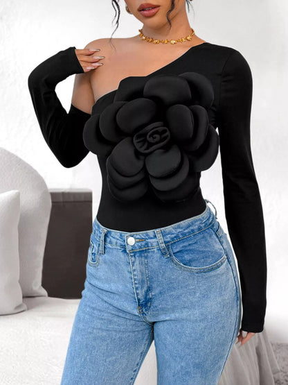 Flower Long Sleeve Single Shoulder Bodysuit