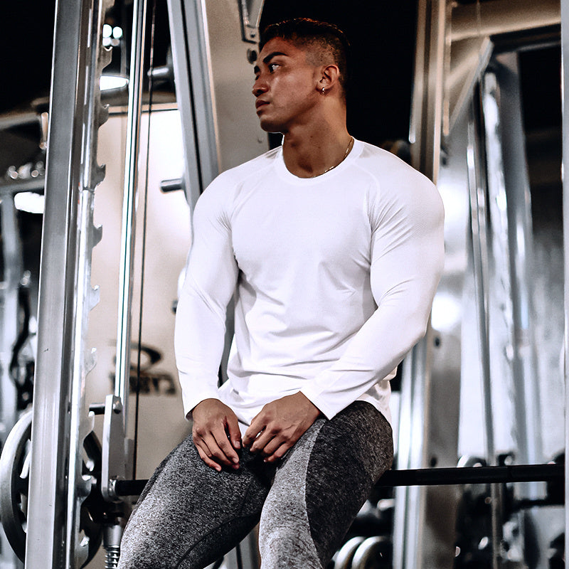 Back Vertical Letter Sports T-shirt Fitness Long Sleeve