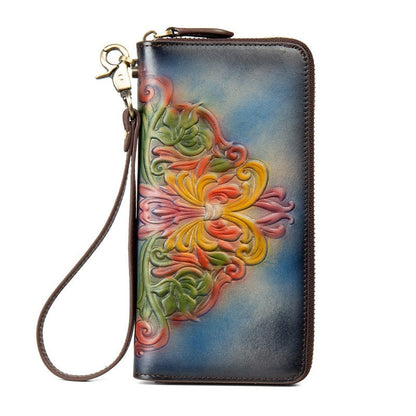Genuine Leather Long First-Layer Cowhide Wallet Zipper Purse