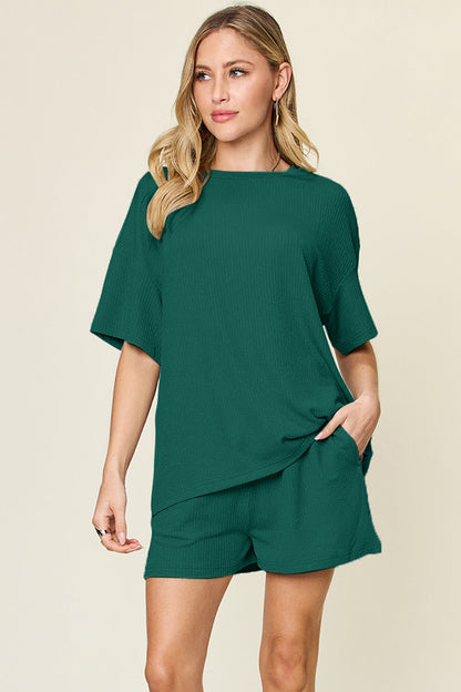 Slightly Stretchy Round Neck T-Shirt &amp; Shorts Set