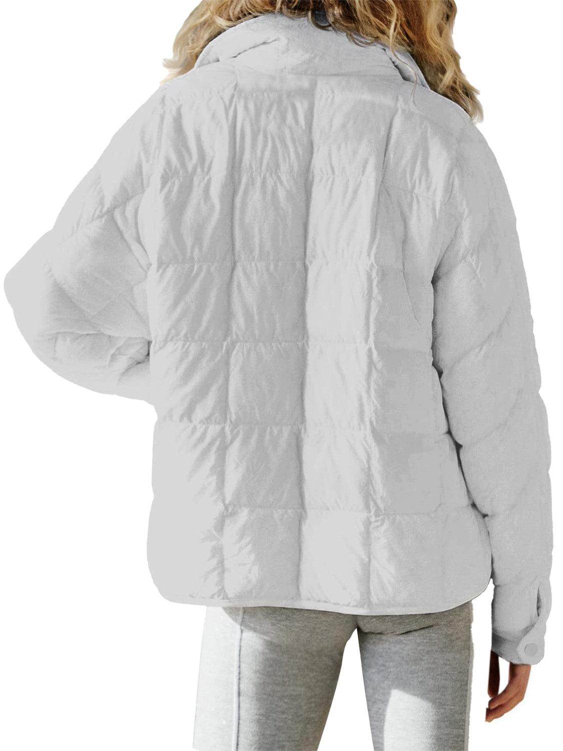 Pocketed Plaid Quilted Zip Up Winter Coat for Women