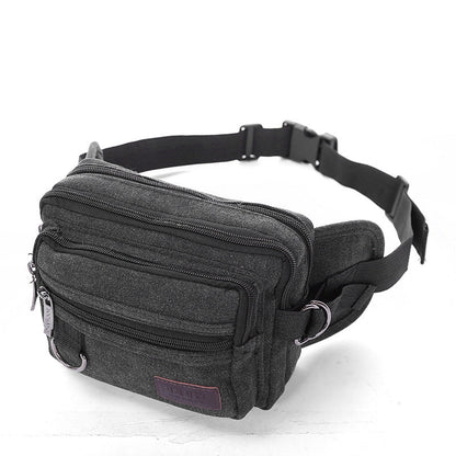 Canvas Fanny Pack with 4-Zipper Pockets