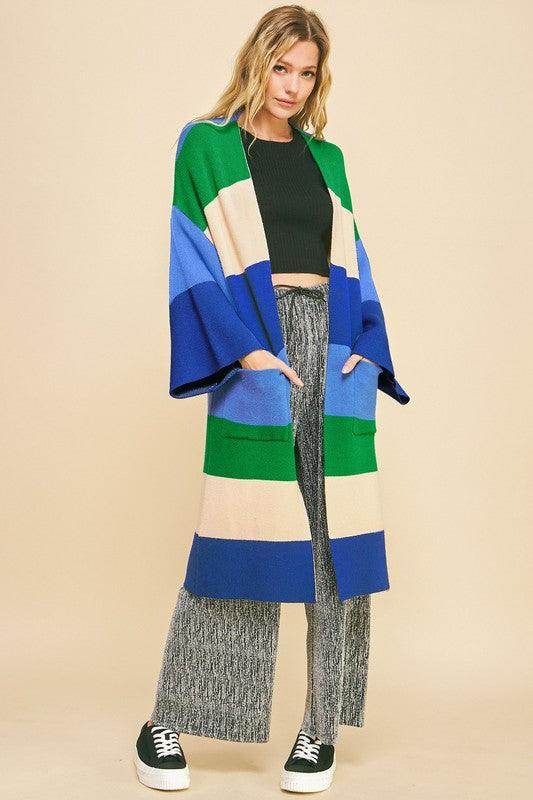 Davi &amp; Dani Color Block Kimono Sleeve Open Front Cardigan