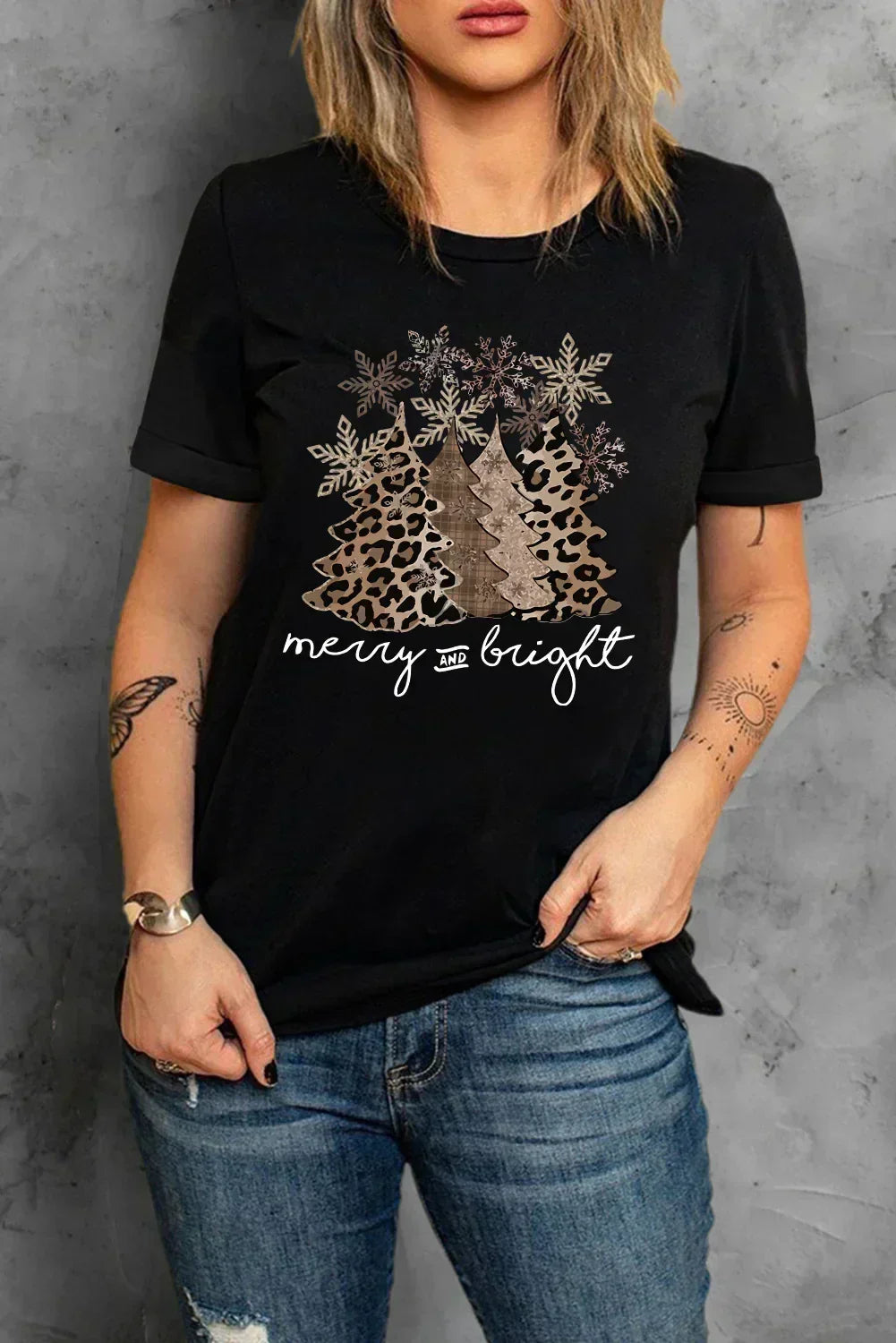 White Leopard Christmas Tree Graphic Tee – Festive &amp; Fierce Crewneck