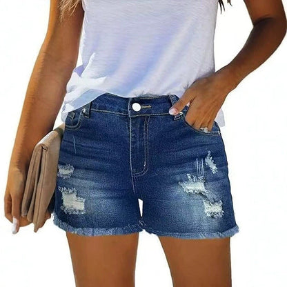 Four-way Stretch Denim Shorts With A Raw-edge Hem