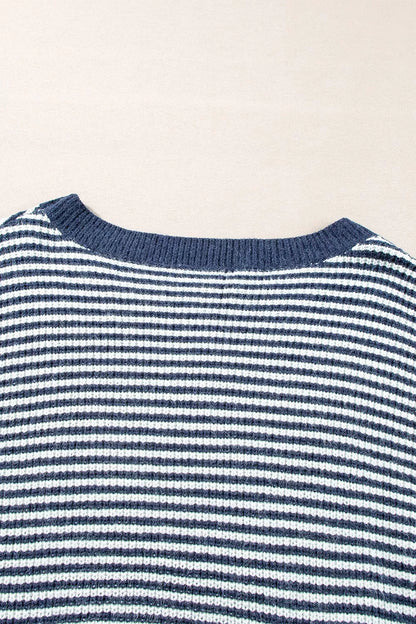 Striped Lantern Sleeve Drop Shoulder Cozy Sweater