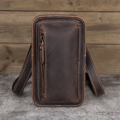 Mens First-Layer Cowhide Crossbody Waist Bag