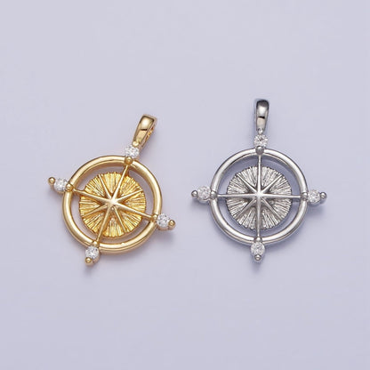 Celestial Northern Star Compass Clear CZ Add-On Charm in Gold &amp; Silver | AC-127