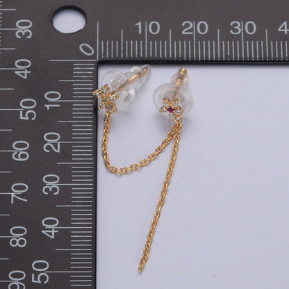 Celestial Star Cubic Zirconia CZ Chain Double Stud Earrings P-311