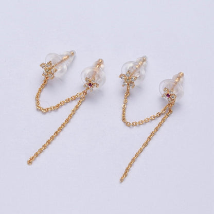 Celestial Star Cubic Zirconia CZ Chain Double Stud Earrings P-311