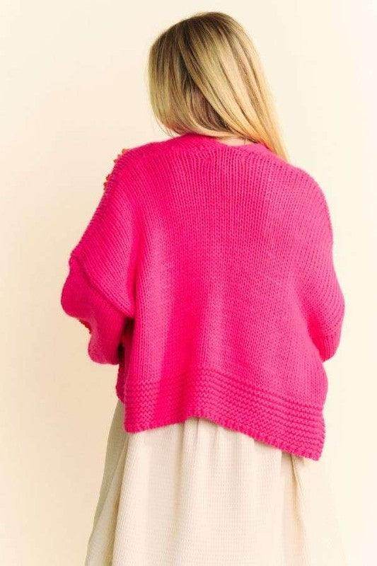 Davi &amp; Dani Floral Applique Open Front Drop Shoulder Cardigan
