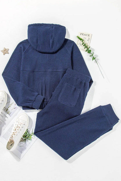 Drawstring Half Zip Hoodie and Joggers Active Set for Women