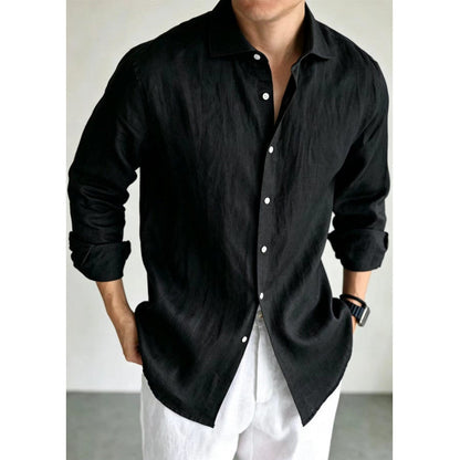 Mens Navy Blue Linen Fashionable Casual Shirt