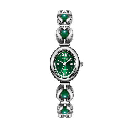 Gedi National Style Emerald Good-looking Bracelet Watch Niche High-grade Light Luxury Shell Pearls Exquisite Women&