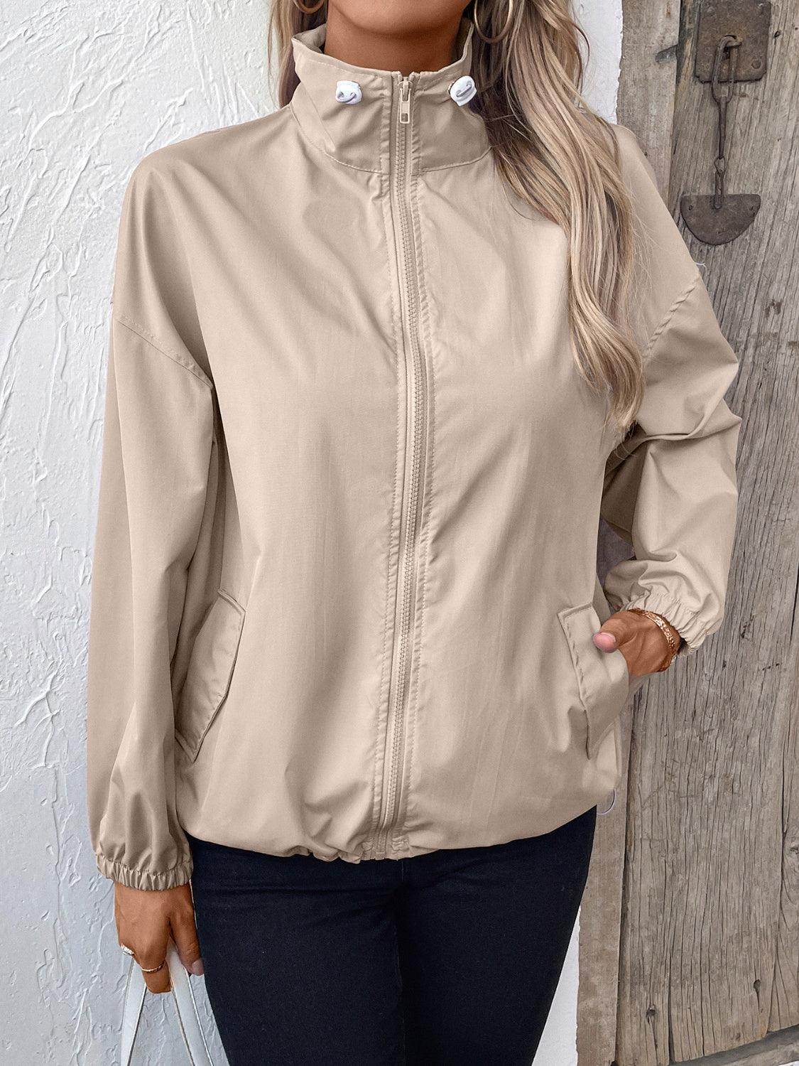 Ivy Lane Pocketed Zip Up Long Sleeve Jacket for Women