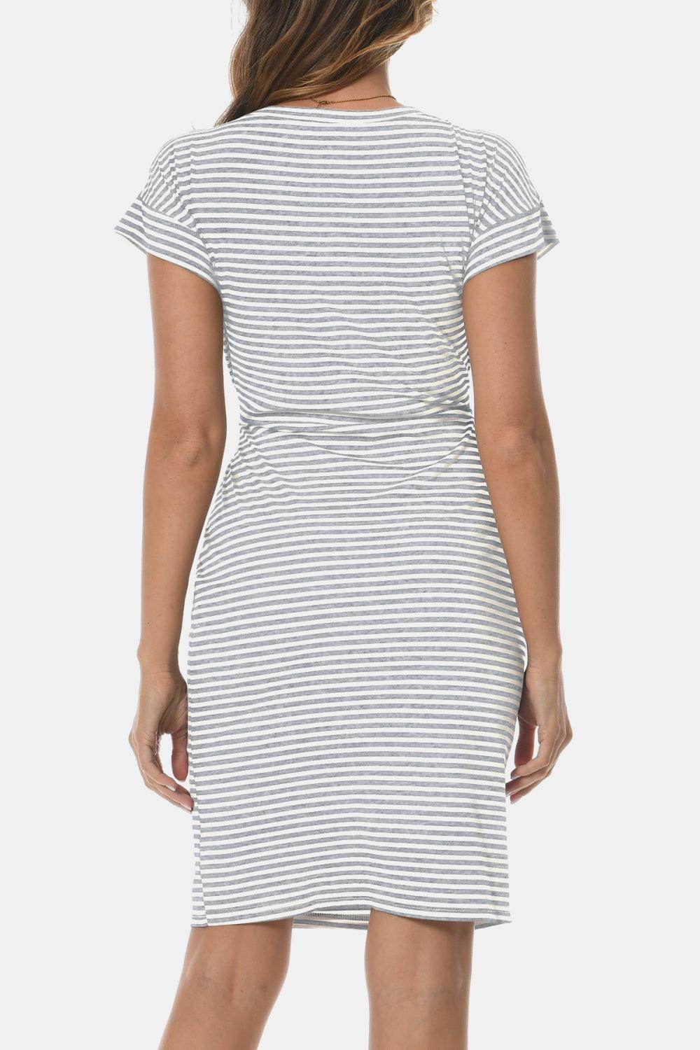 Tie Front Round Neck Short Sleeve Dress for Women
