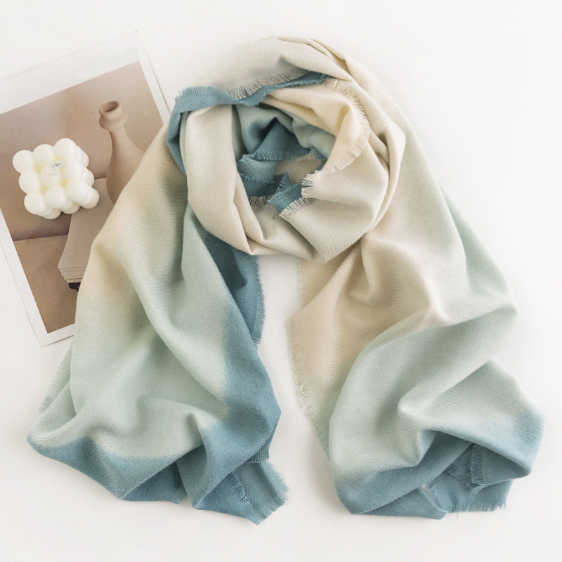 Herringbone Pattern Monochrome Artificial Cashmere Scarf Women&