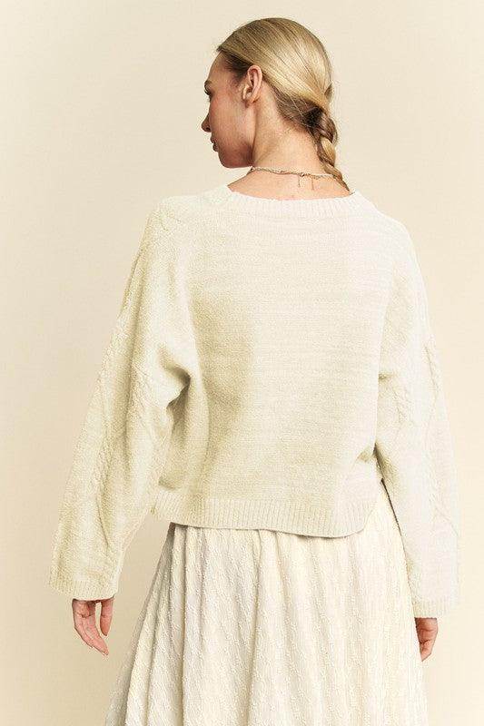 Davi &amp; Dani Diamond Cable Pattern Drop Shoulder Sweater