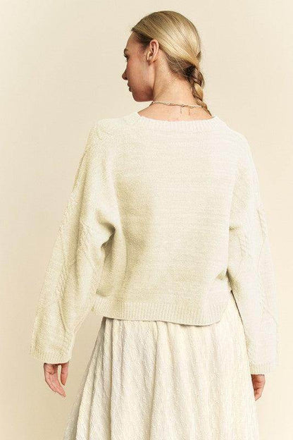 Davi &amp; Dani Diamond Cable Pattern Drop Shoulder Sweater