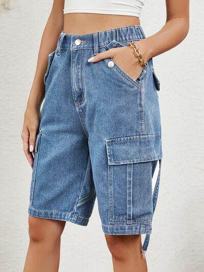 High Waist Denim Shorts with Pockets for Women
