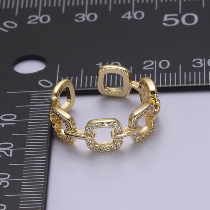 Chain Link CZ Cystral Paved Ring -Iced out chain link Ring, 14K Gold Filled ring, Staking Trendy ring S-389