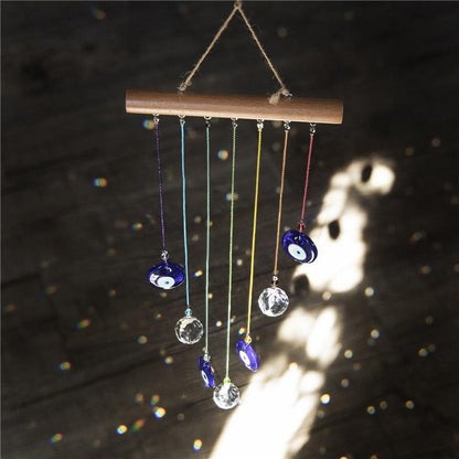 Chakra Energy Clear Crystal Ball Sun-catcher Turkish Window Prisms Blue Evil Eye Light Catching Wind Chimes For Office Decor Home Garden Hanging Decoration Showpiece Lucky Gift