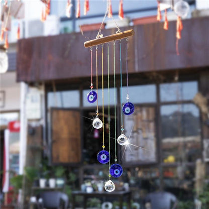 Chakra Energy Clear Crystal Ball Sun-catcher Turkish Window Prisms Blue Evil Eye Light Catching Wind Chimes For Office Decor Home Garden Hanging Decoration Showpiece Lucky Gift