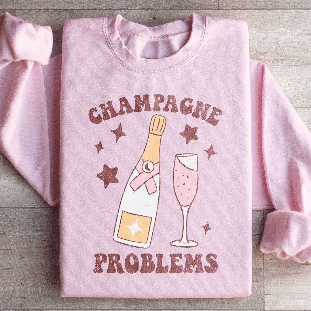 Retro Celebration Graphic Fleece Pullover – \"Champagne Problems\"