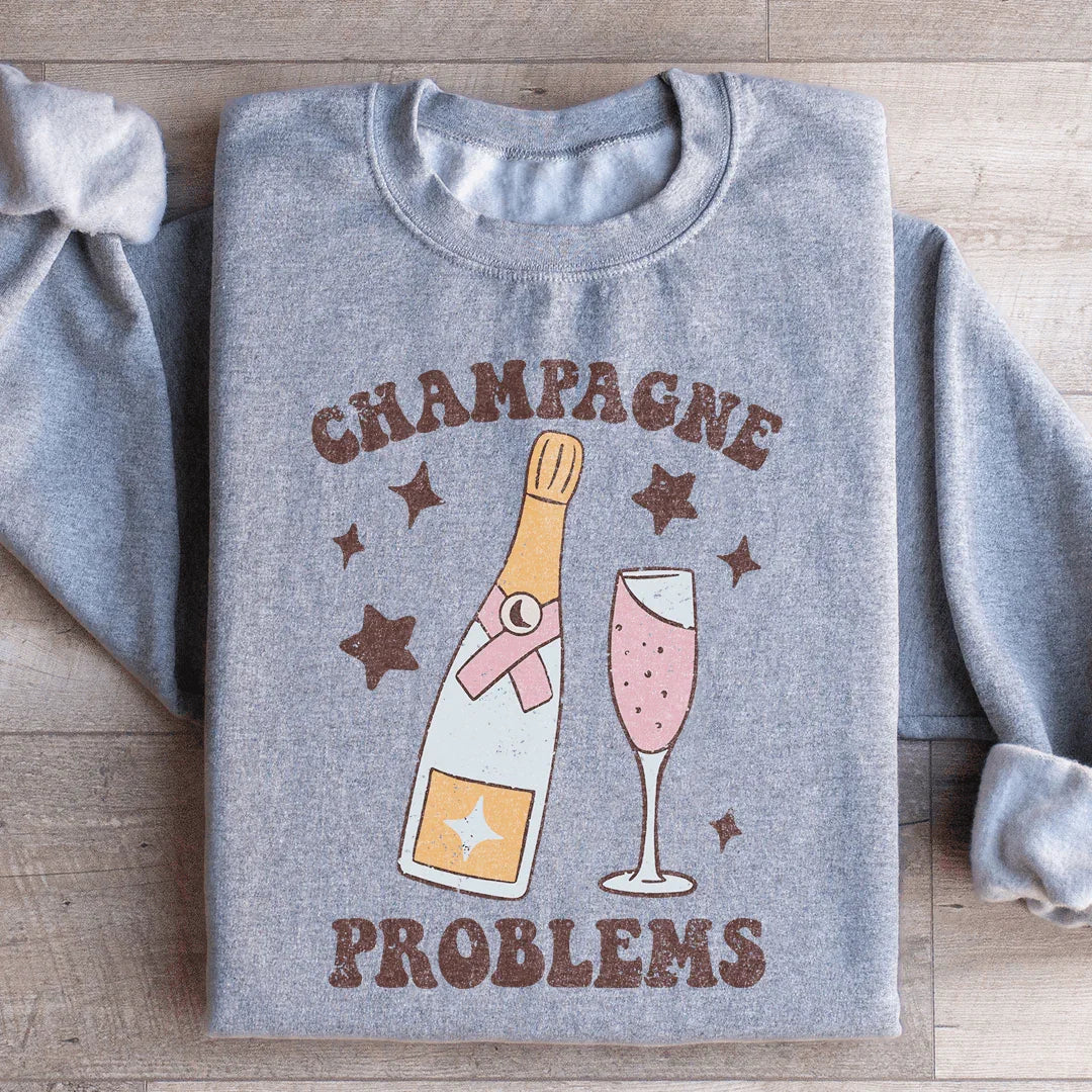 Retro Celebration Graphic Fleece Pullover – \"Champagne Problems\"