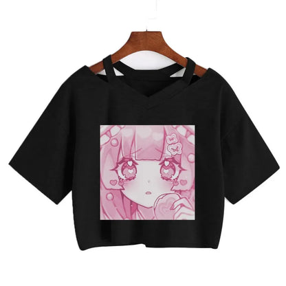 Cherry Blossom Dreams Crop Top – Sweet Manga-Inspired Pink Tee