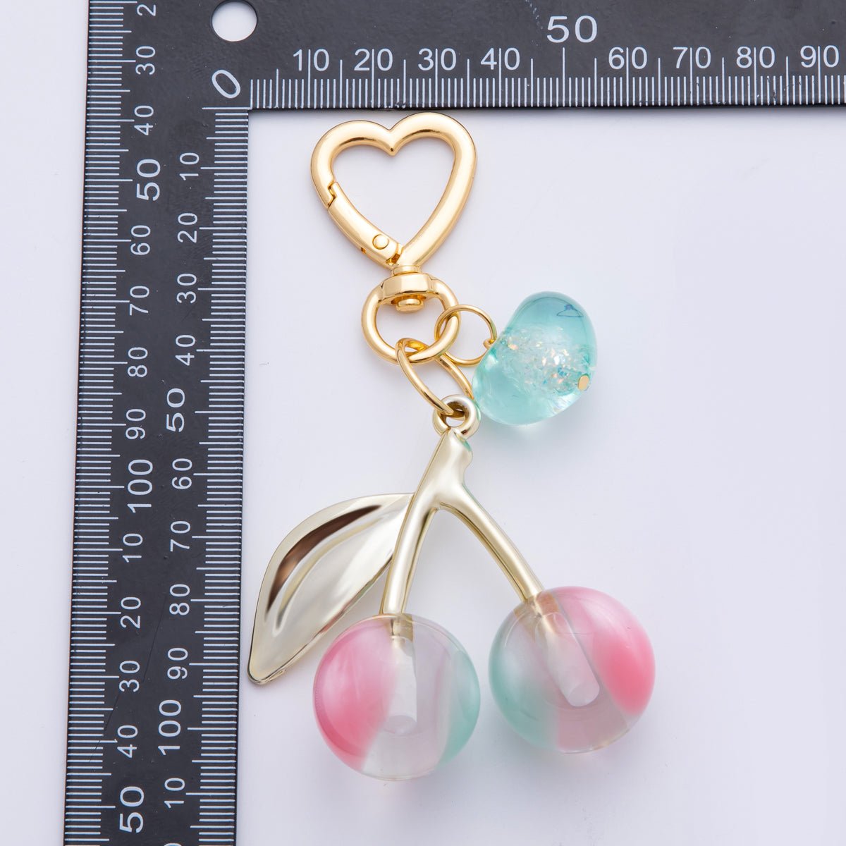 18K Gold Filled Multicolor Cherry Fruit Resin Bag Charm Keychain Heart Key Ring Accessories | WB-00007